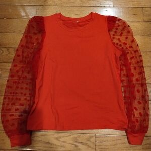 Women's medium long sleeve shirt with sheer dot sleeves